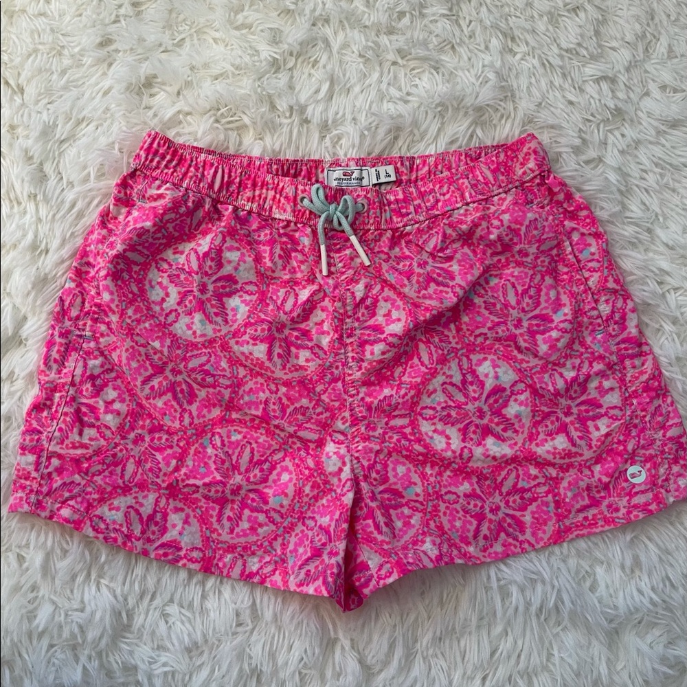 Vineyard Vines Performance Girls Neon Pink Sand Dollar Shorts Nylon